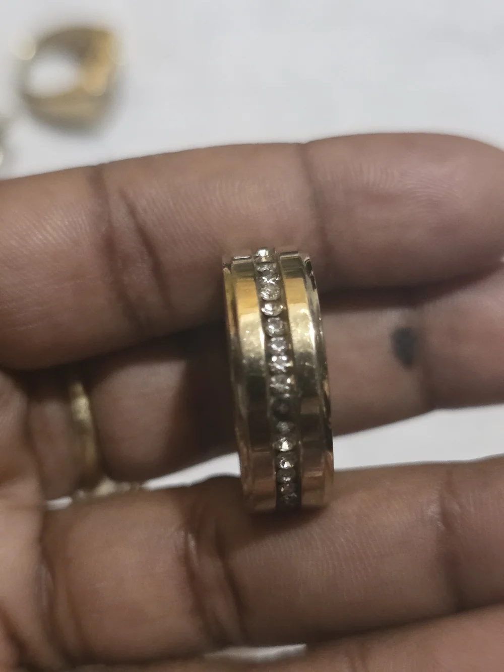 Gold Tone Stainless Steel  men's CZ Band Ring - Gold